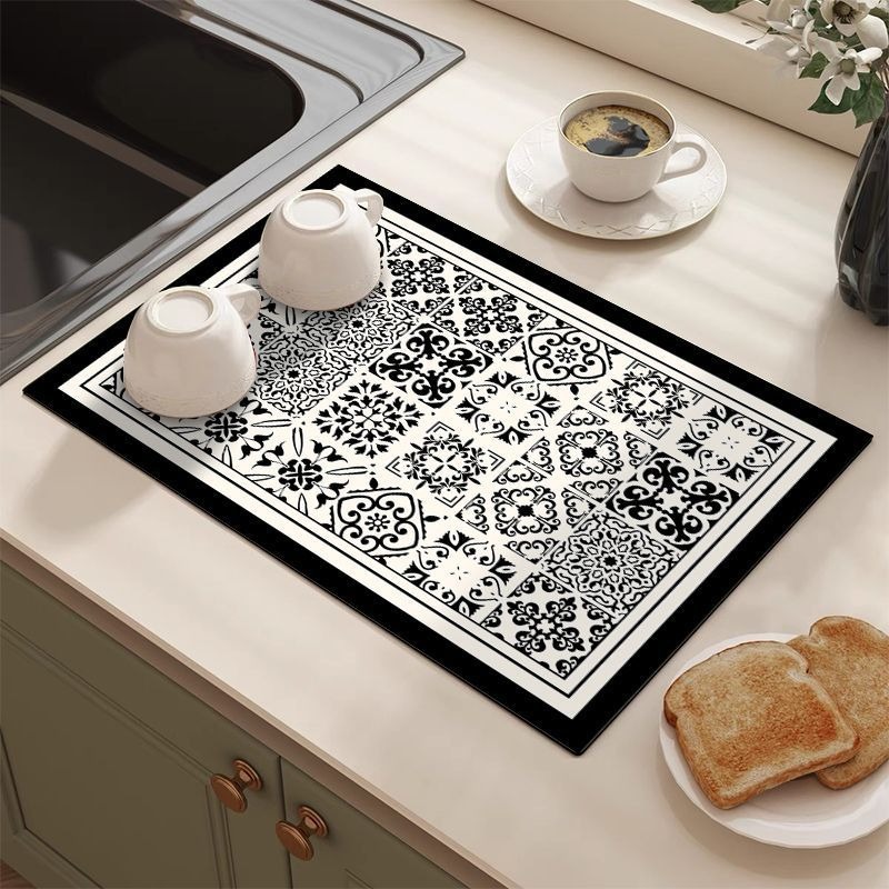 Retro Tile Pattern Absorbent D - Bar Mat Rubber 评论和价格