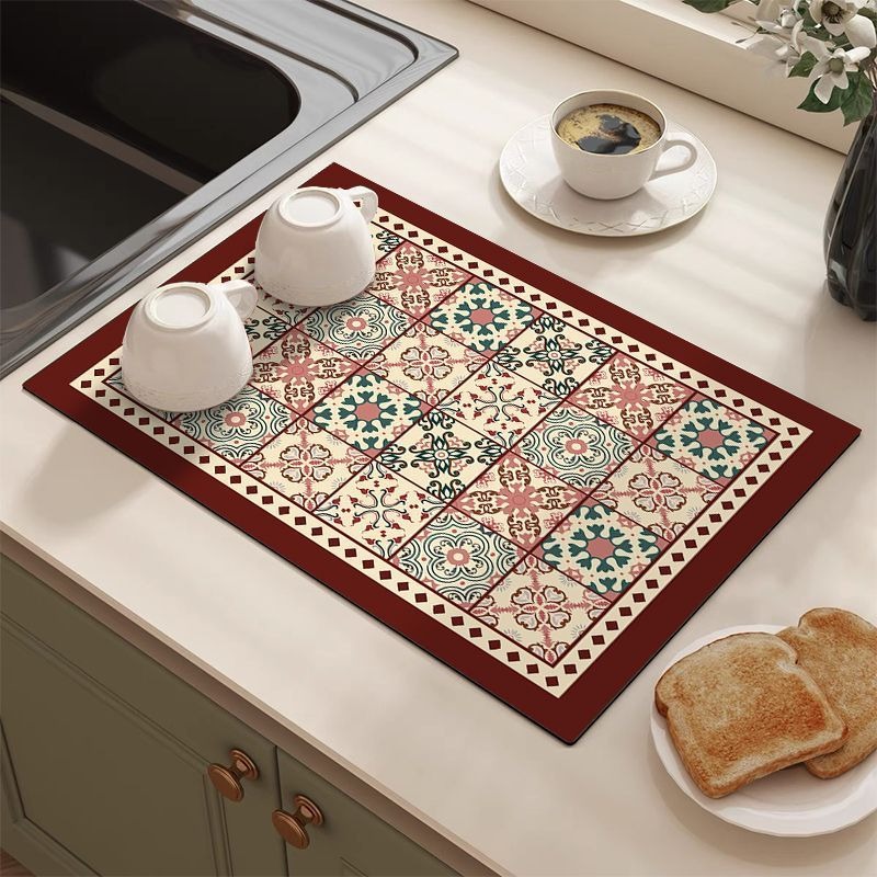 Retro Tile Pattern Absorbent D - Bar Mat Rubber 评论和价格