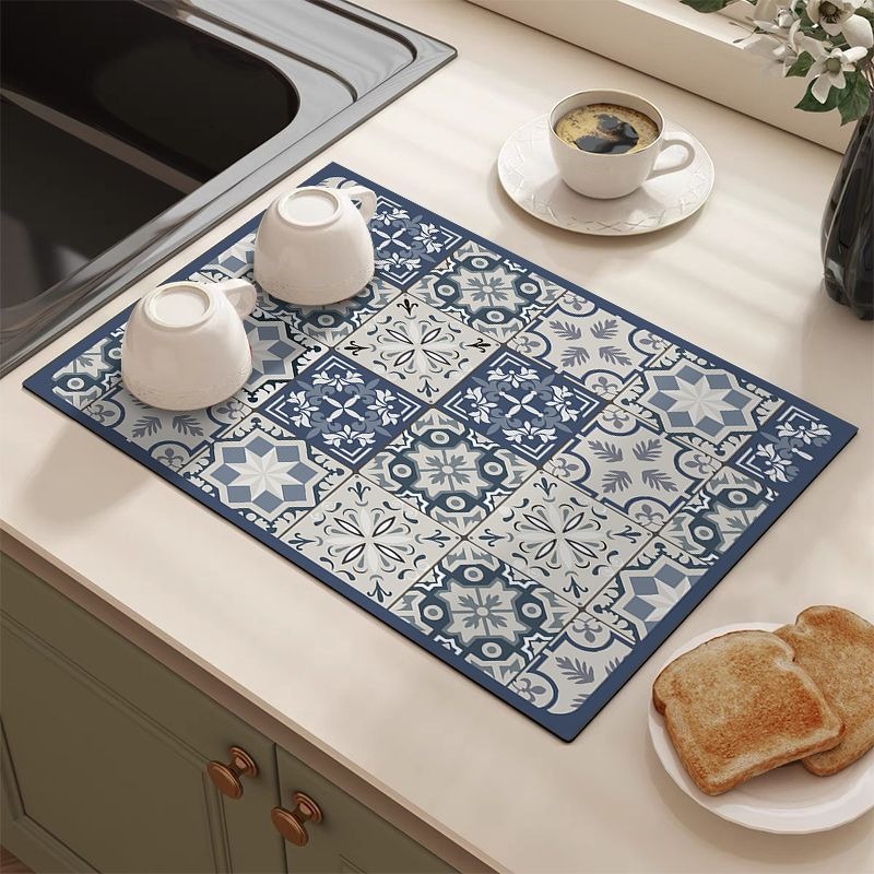 Retro Tile Pattern Absorbent D - Bar Mat Rubber 评论和价格