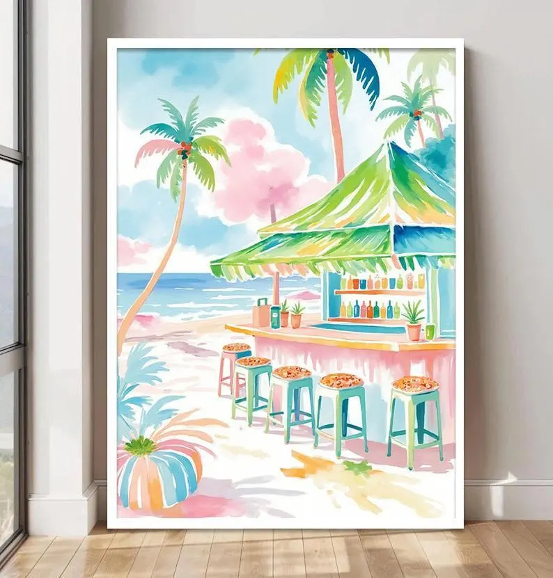 Boho Tropical Watercolor Wall  - Home Bar Set 评论和价格
